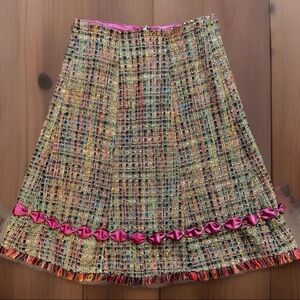 HANDMADE Skirt Womens Small Multicolor Tweed A-Line Bow Fringe Trim Girlhoodcore